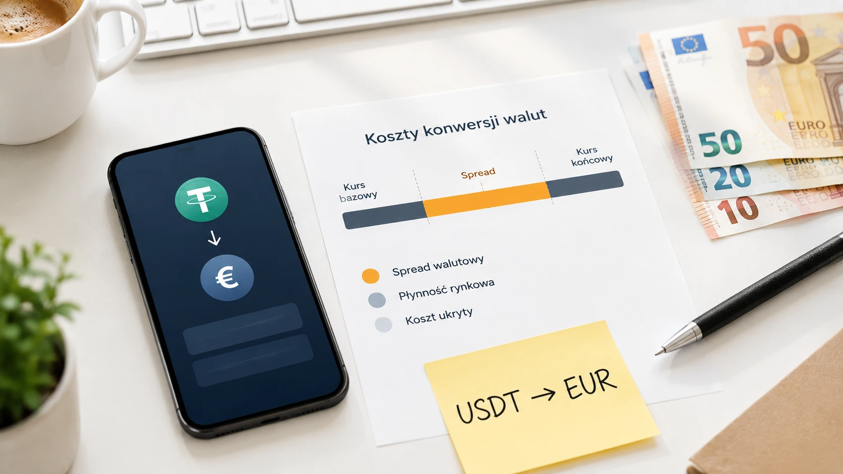Konwersja USDT do EUR: spread FX i koszt przewalutowania przy off-ramp (2026)