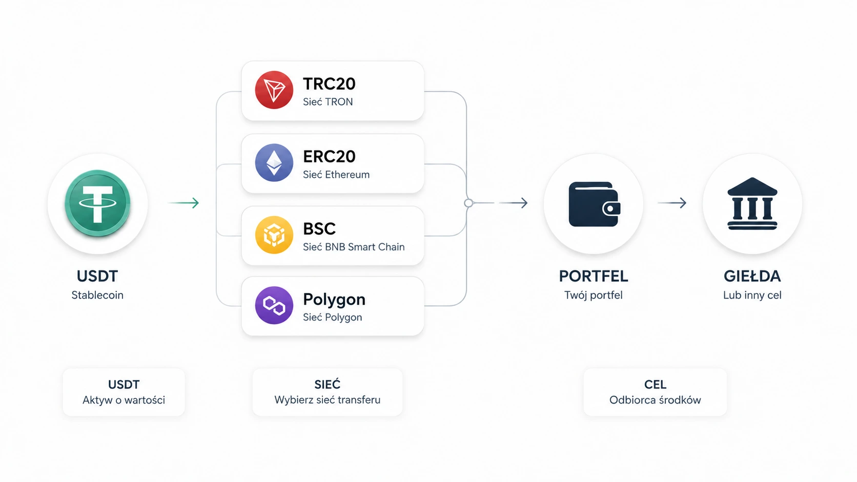 Wybór sieci USDT do wypłaty na Volet: TRC20 vs ERC20 vs BSC vs Polygon (2026)